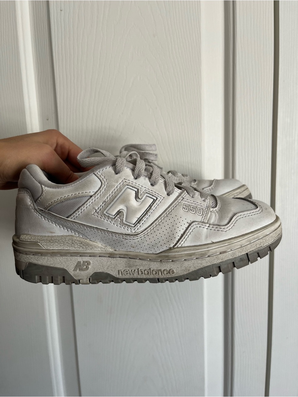 New Balance White and Light Gray 550 Sneakers